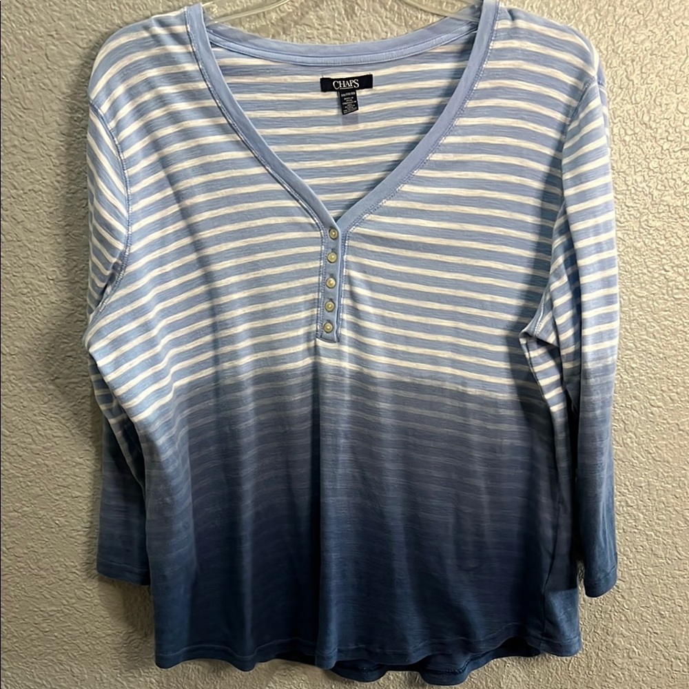 Chaps Women's Blue Striped Henley Top ombré size XXL - Picture 2 of 6